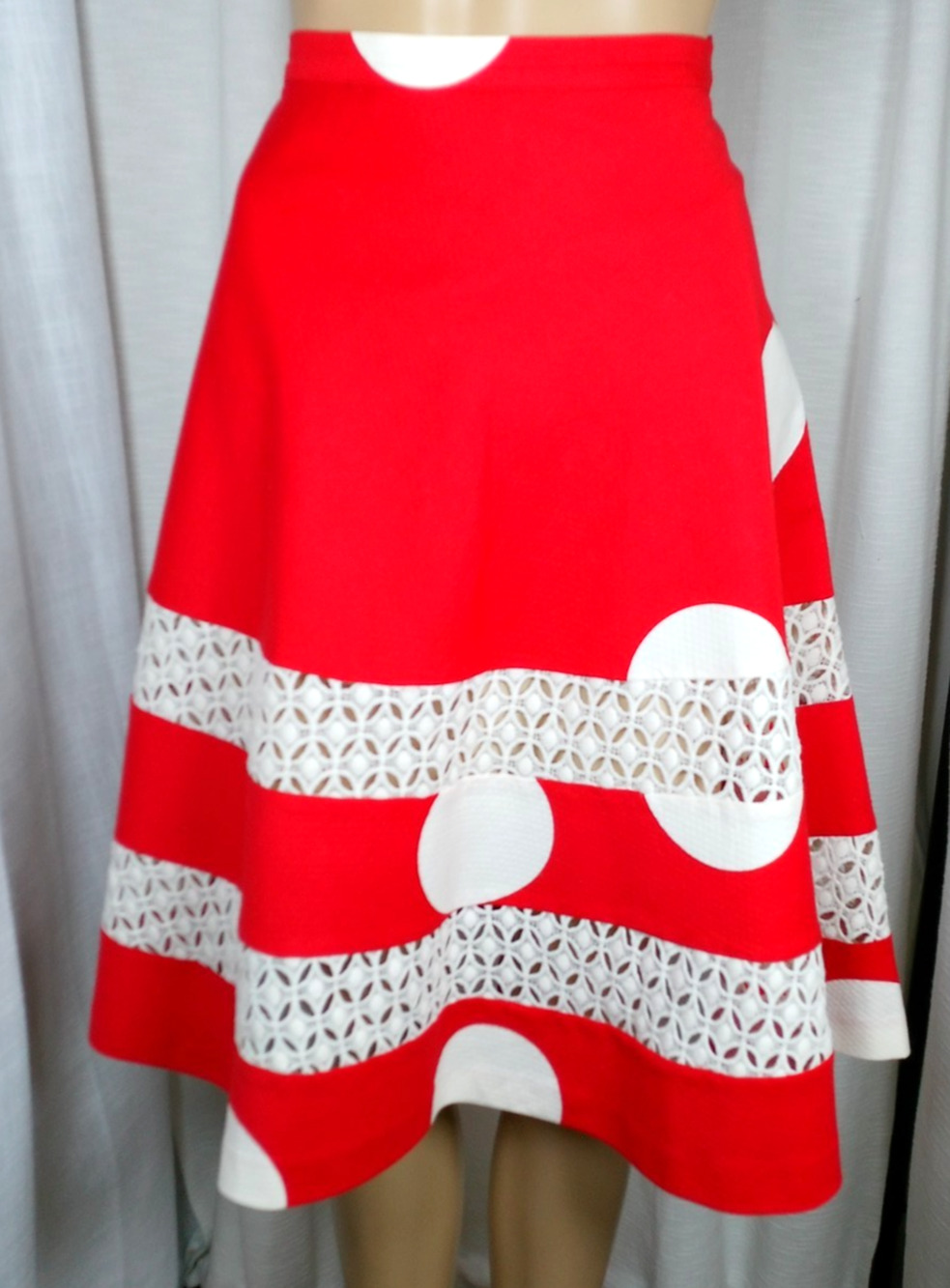 Tracy Reese Anthropologie Circle Skirt Cotton Polka Dot Rockabilly Tomato Red